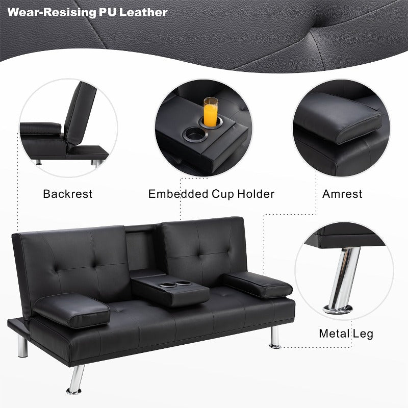 Walsunny Modern Convertible Sleeper Sofa Bed#color_black