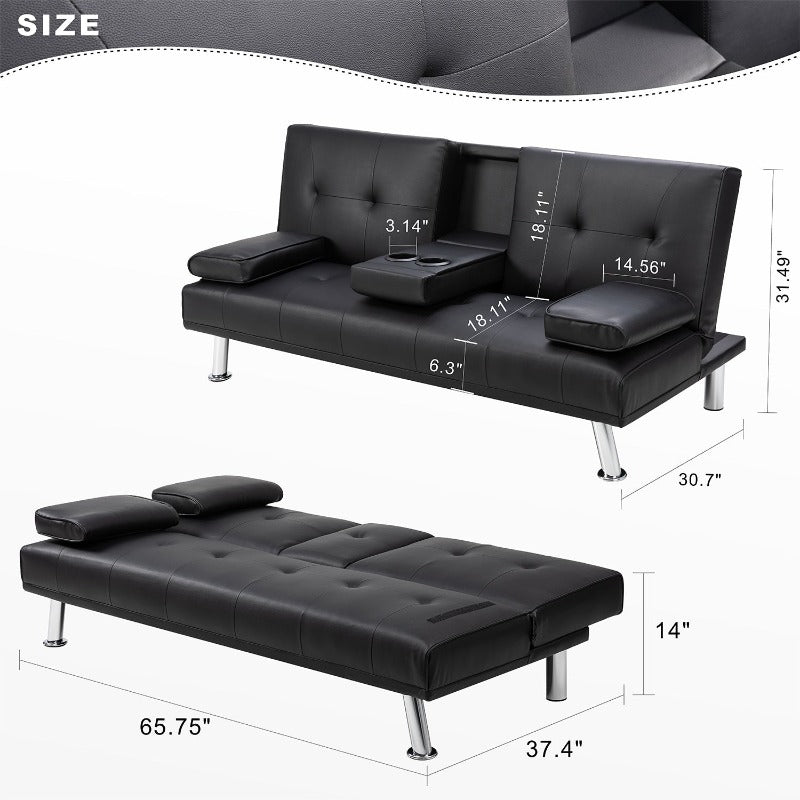 Walsunny Modern Convertible Sleeper Sofa Bed#color_black