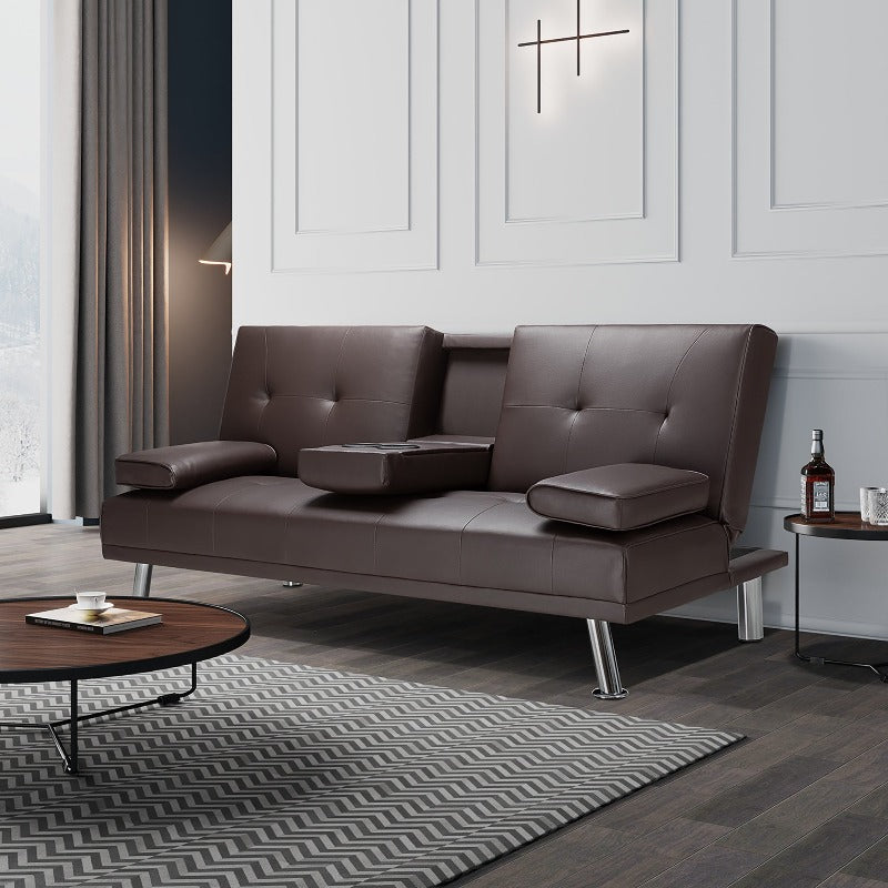 Walsunny Modern Convertible Sleeper Sofa Bed#color_brown 