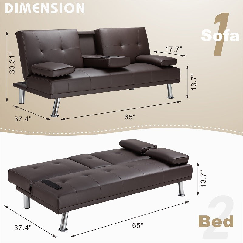 Walsunny Modern Convertible Sleeper Sofa Bed#color_brown