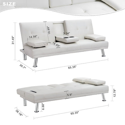 Walsunny Modern Convertible Sleeper Sofa Bed#color_white
