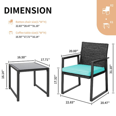 Walsunny Patio Furniture 3 Pieces Wicker Outdoor Bistro Chairs Set#color_blue