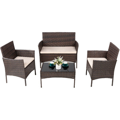 Walsunny Patio Furniture 3 Pieces/4 Pieces Outdoor Wicker Loveseat Set With Cushions