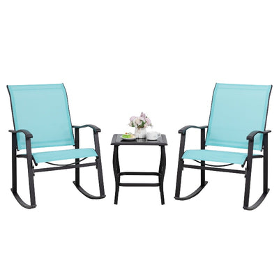 Walsunny Patio Furniture 3 Pieces Textilene Outdoor Bistro Rocking Chair Set