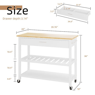 Walsunny 40‘’ Kitchen Island Storage & Bar Cart with Solid Wood Top#color_white