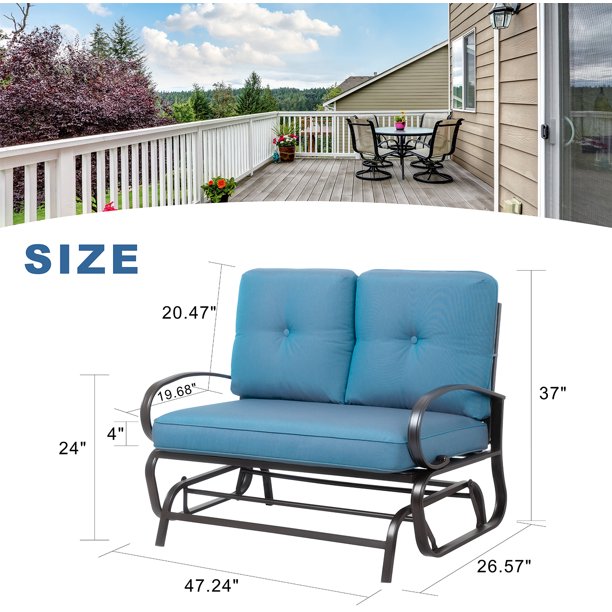 Walsunny 2-Seat Outdoor Loveseat With Fabric Cushions#color_blue