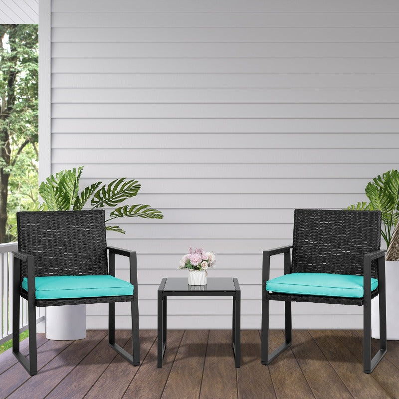 Walsunny Patio Furniture 3 Pieces Wicker Outdoor Bistro Chairs Set#color_blue