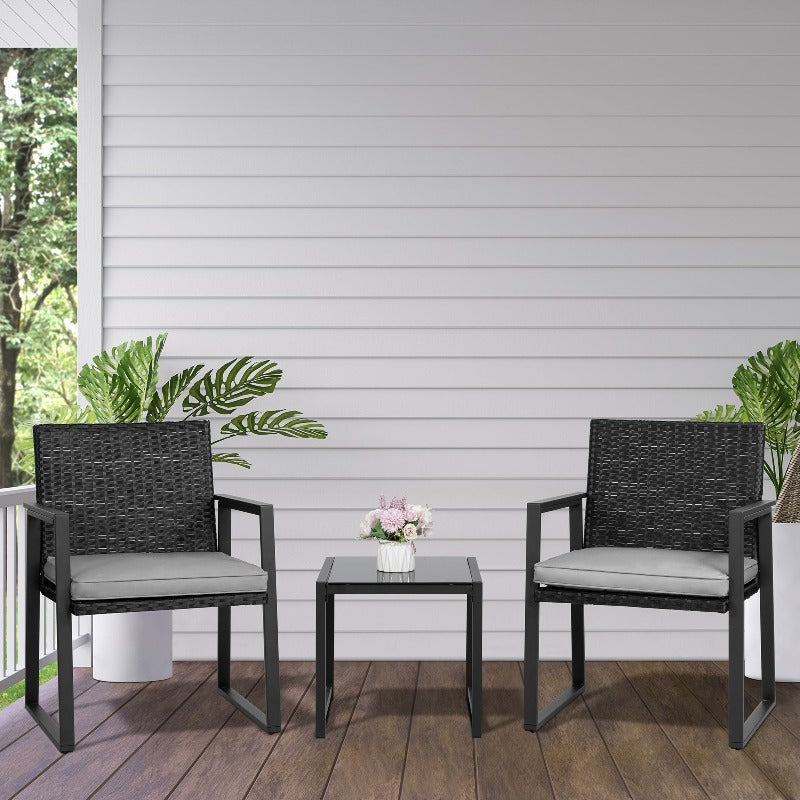 Walsunny Patio Furniture 3 Pieces Wicker Outdoor Bistro Chairs Set#color_grey