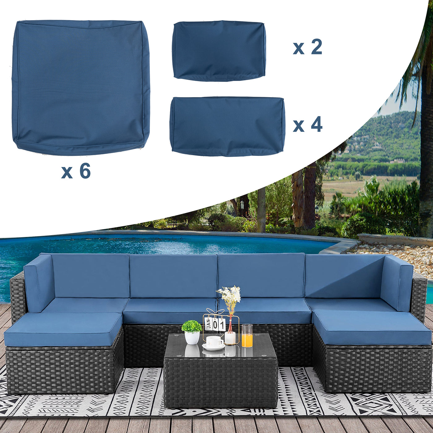 Walsunny Replacement Covers For 7 Pieces Outdoor Sectional Sofa Set