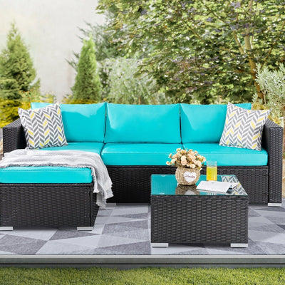 Walsunny Patio Furniture 3 Pieces Outdoor Sectional Sofa Set With Chaise, Black Wicker#color_blue