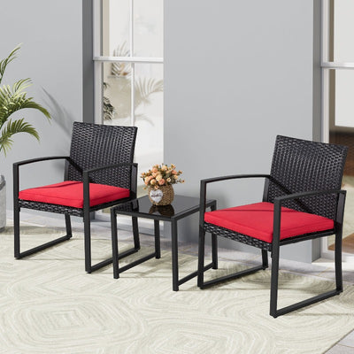 Walsunny 3 Pieces Outdoor Bistro Set With Cushions, Rattan Wicker#color_red
